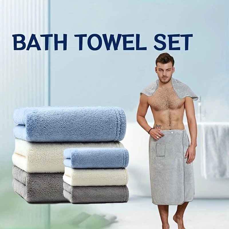 2 Pcs Men's Microfiber Bath Wrap Set | Towel & Spa Half Robe Combo for Home/Hotel/Beach/Swimming/Spa - Soft & Quick-Drying