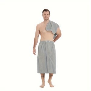 2 Pcs Men's Microfiber Bath Wrap Set | Towel & Spa Half Robe Combo for Home/Hotel/Beach/Swimming/Spa - Soft & Quick-Drying