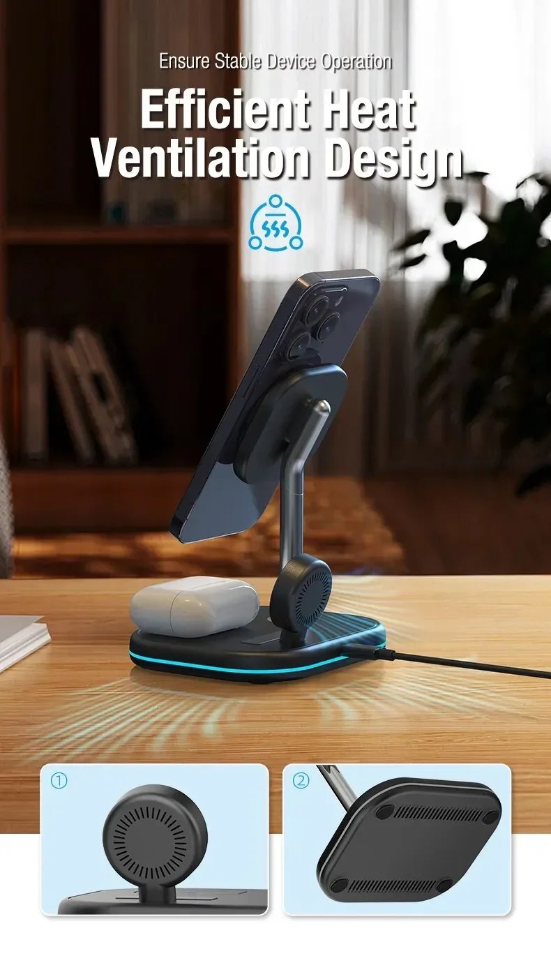 3 In 1 Magnetic Wireless Charger Stand For Magsafe iPhone 16 15 14 13 Pro Max Apple Watch 9 8 AirPods Pro Fast Charging Station