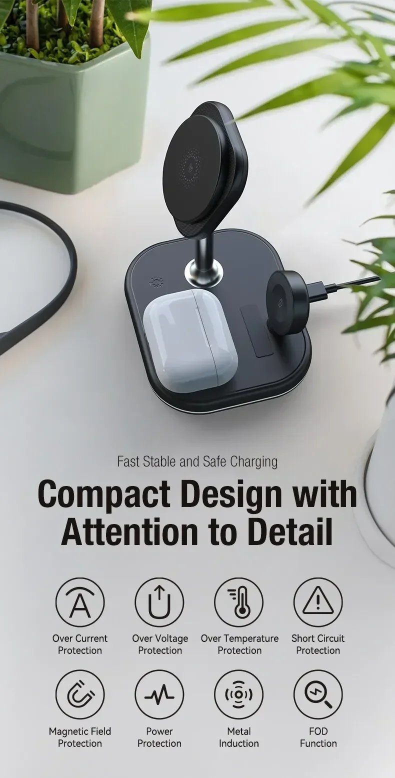 3 In 1 Magnetic Wireless Charger Stand For Magsafe iPhone 16 15 14 13 Pro Max Apple Watch 9 8 AirPods Pro Fast Charging Station