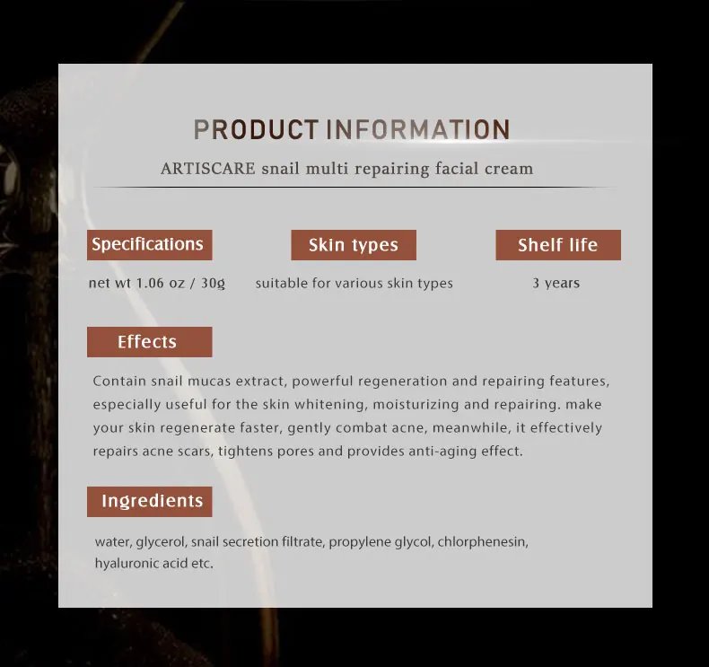 ARTISCARE Snail Face Cream + Peptide Eye Roller + Golden Eye Cream 3Pcs for Facial Moisturizing Serum Dark Circles Eye Care