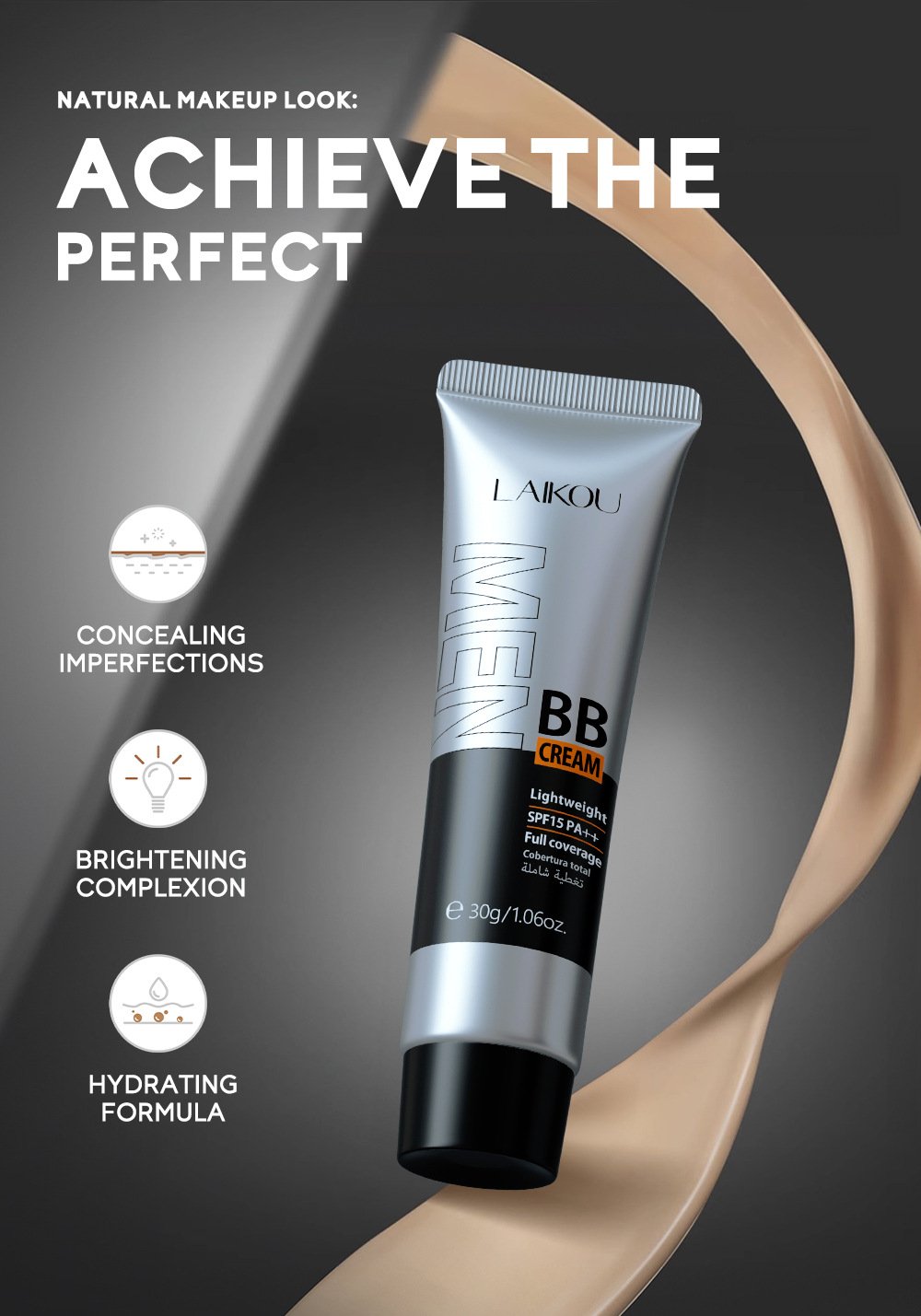 Men's BB Cream-Full Coverage Long-Lasting Waterproof Men's Concealer Natural Color Suitable for Gifts for Men's Christmas Gifts