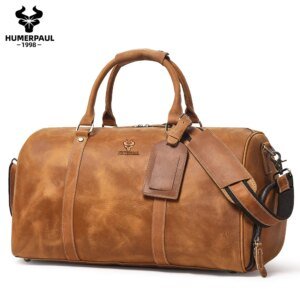 Men's Crazy Horse Leather Duffle Bag Large Capacity Travel Luggage Bag Fits 15'' Laptop & Shoes Durable Totes Bags for Business