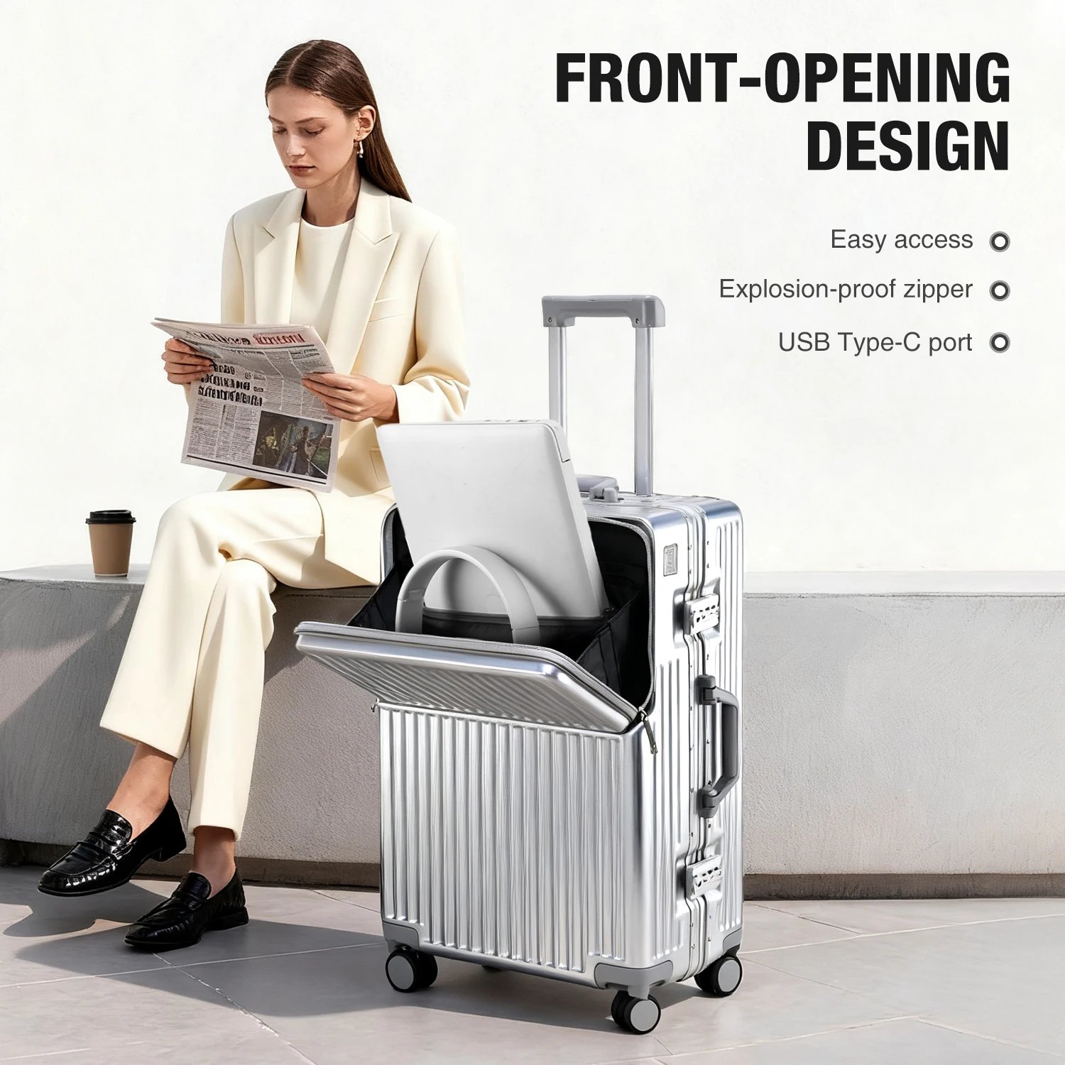 AIWEINY Aluminum Frame Suitcase PC Hard Shell Pressure-Resistant Travel Luggage, 360° Silent Swivel Wheels, with TSA Lock. - Image 6