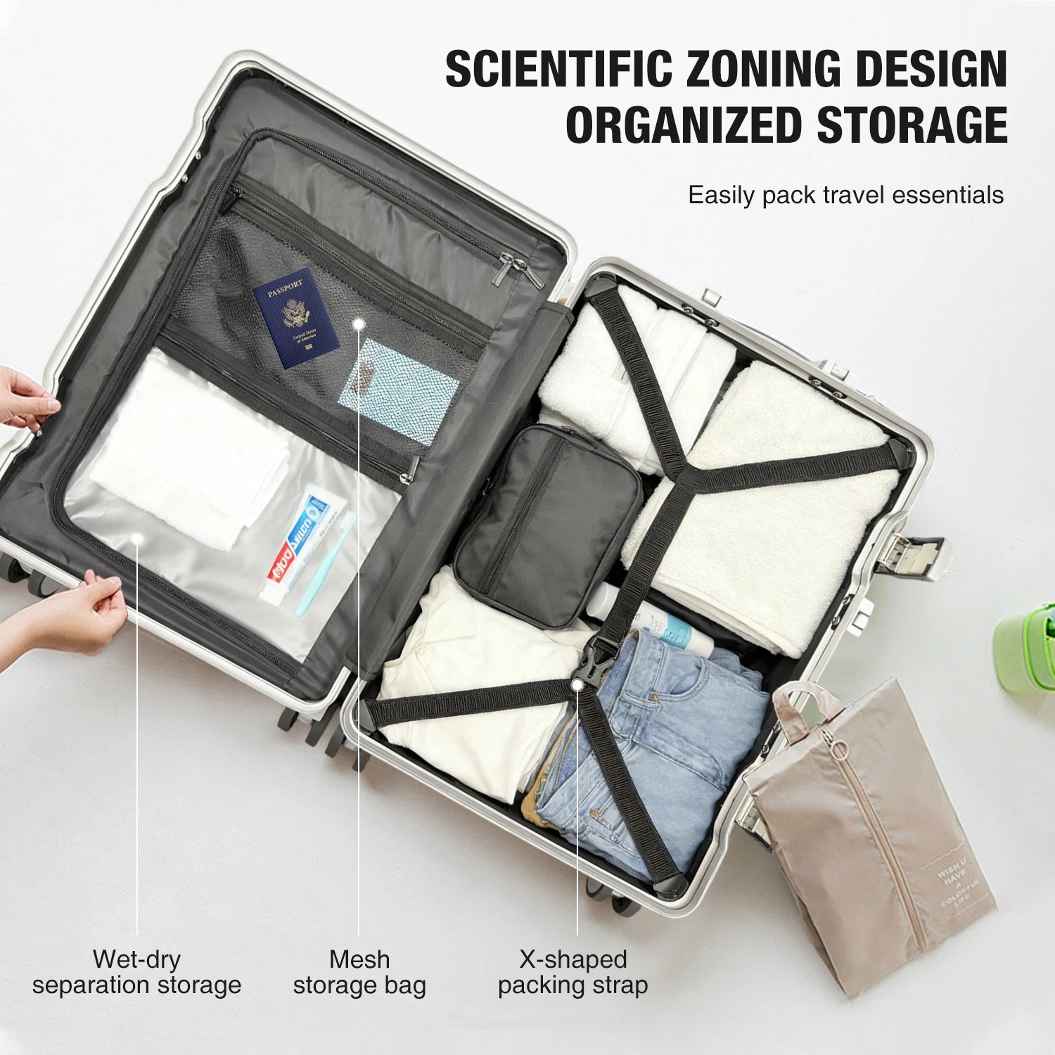 AIWEINY Aluminum Frame Suitcase PC Hard Shell Pressure-Resistant Travel Luggage, 360° Silent Swivel Wheels, with TSA Lock. - Image 3