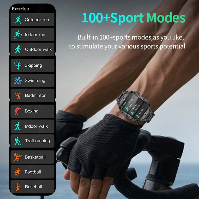 LIGE New Rugged Military GPS Smartwatch Men Bluetooth Call Health Monitorin - Imagen 6