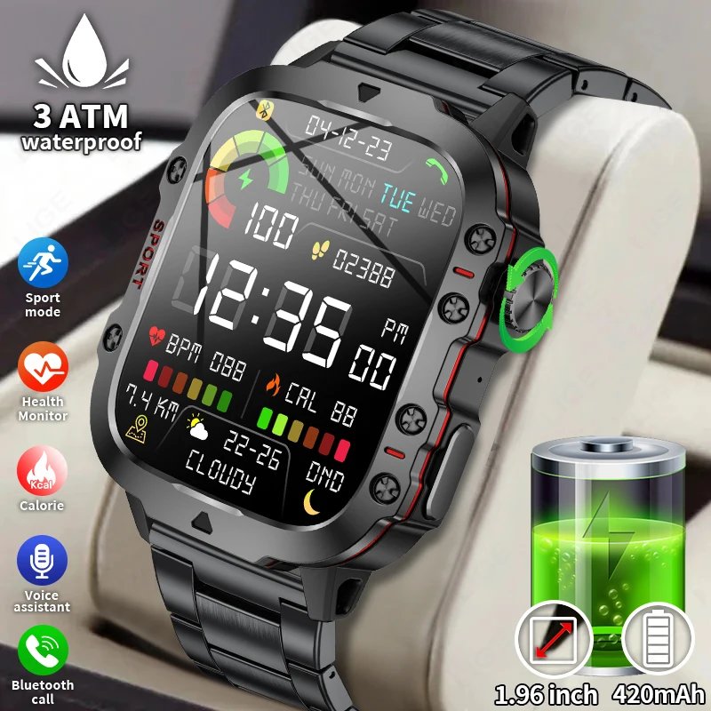 LIGE New Rugged Military GPS Smartwatch Men Bluetooth Call Health Monitorin