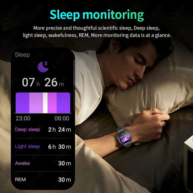LIGE New Rugged Military GPS Smartwatch Men Bluetooth Call Health Monitorin - Imagen 5