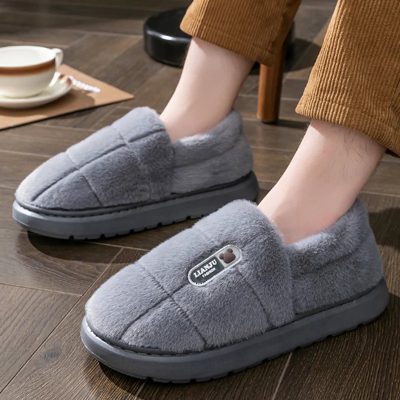 Men's slippers Winter Solid Color Wrap Heels Plush Slippers Non-slip Warm Women Men Home Casual Cotton Shoes Big Size 50 51 - Image 4