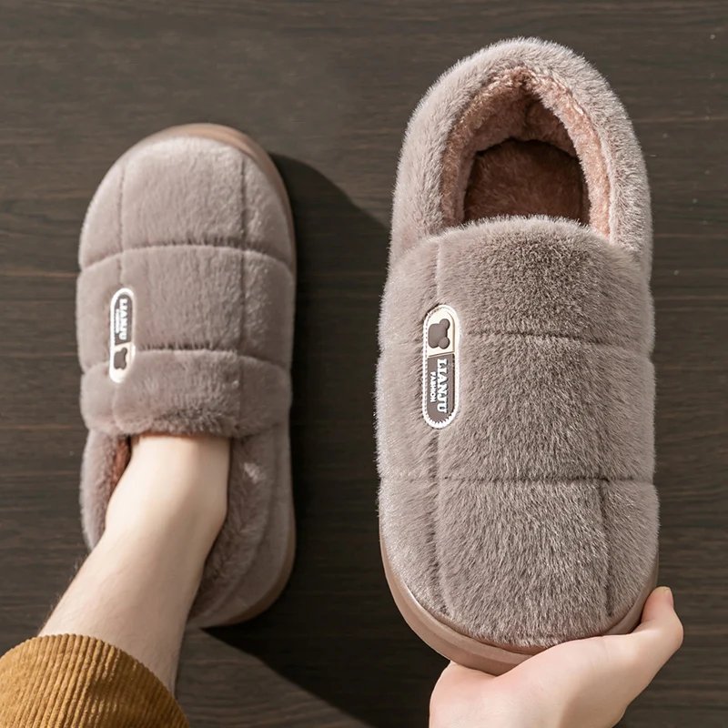 Men's slippers Winter Solid Color Wrap Heels Plush Slippers Non-slip Warm Women Men Home Casual Cotton Shoes Big Size 50 51 - Image 3