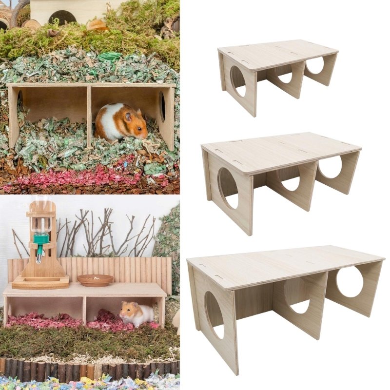 Hamster House Wood Hideout Chamber Natural Wood Nest Habitat for Gerbils Hamsters Natural Materials Guinea-Pigs