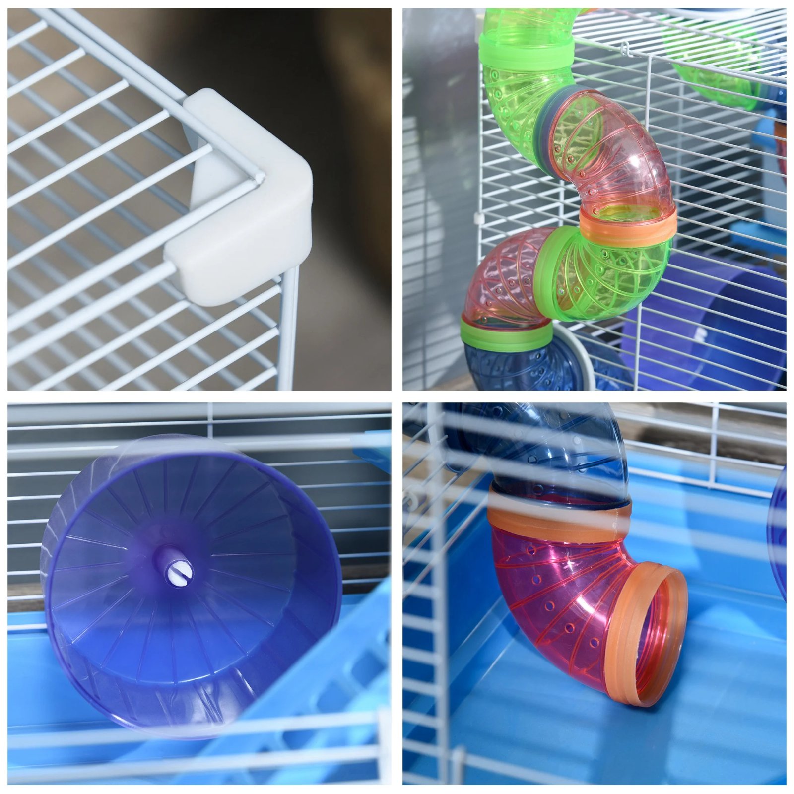PawHut 2-tier hamster cage with water tank, removable tray, tunnel and hamster wheel, 46x30x37 cm, pet cage
