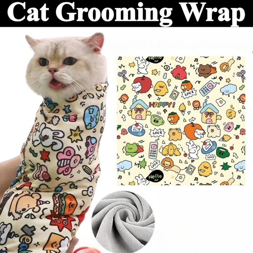 Cat Grooming Wrap Self-Adherent Cat Swaddle Burrito Wrap Anti-Bite Anti-Scratch Anti-Escape for Medicine Nail Clipping Pet Tool