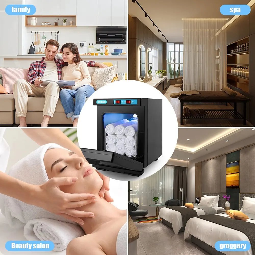 Gabinete calentador de toallas calientes UV Calentador de toallas caliente pequeño 5L 360 °   Calentamiento 6-8 Toallas Calentamiento rápido para spa facial Peluquería Salón de belleza