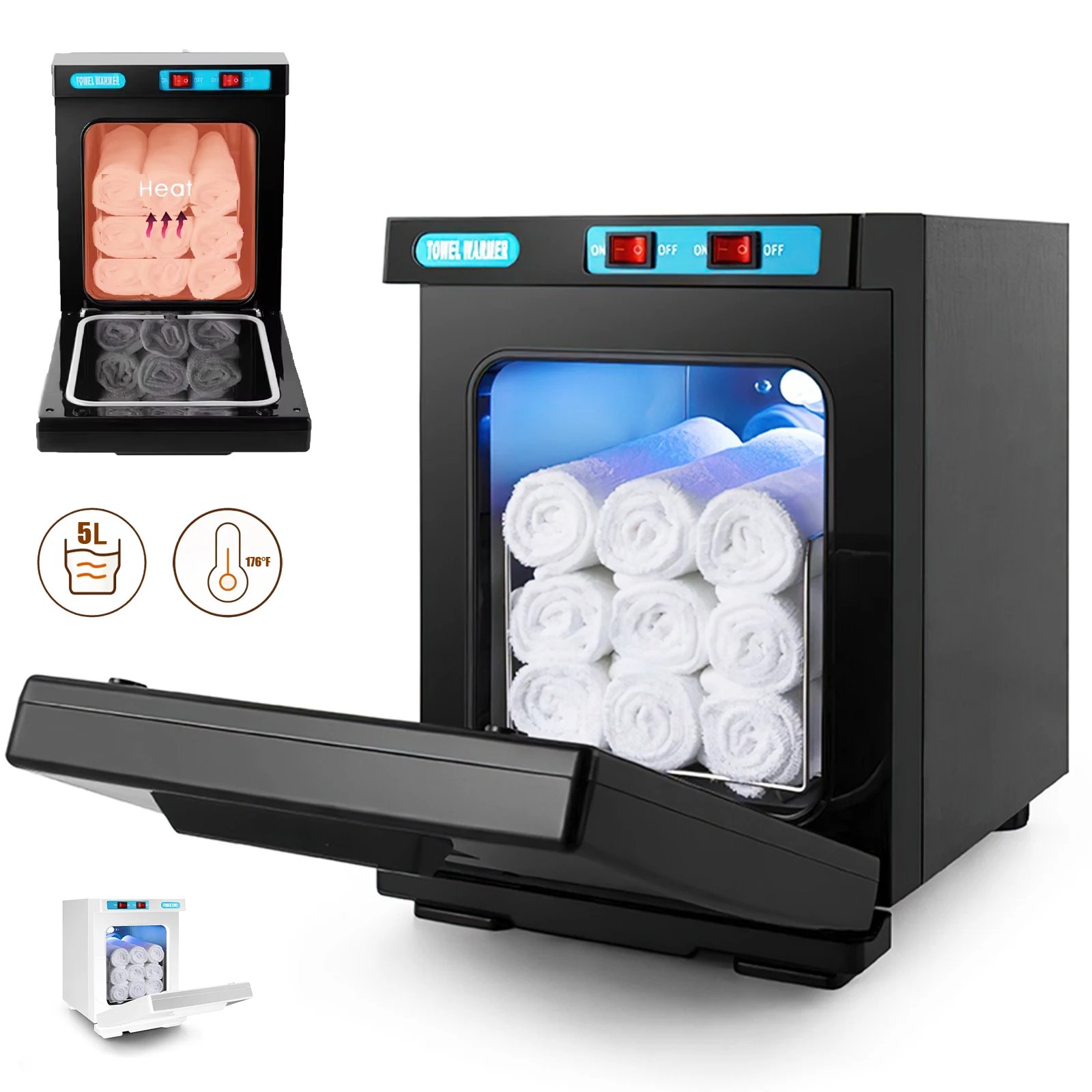 Gabinete calentador de toallas calientes UV Calentador de toallas caliente pequeño 5L 360 °   Calentamiento 6-8 Toallas Calentamiento rápido para spa facial Peluquería Salón de belleza