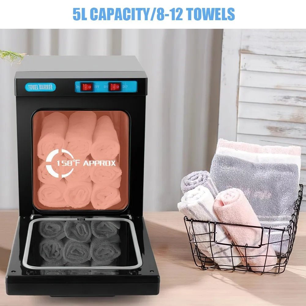Gabinete calentador de toallas calientes UV Calentador de toallas caliente pequeño 5L 360 °   Calentamiento 6-8 Toallas Calentamiento rápido para spa facial Peluquería Salón de belleza