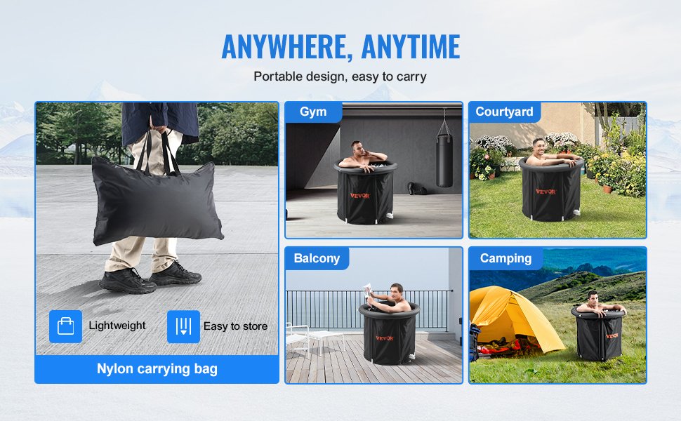 VEVOR - Bañera de hielo de 85 cm de largo para terapia de agua fría para deportistas, piscina de inmersión portátil para exteriores con barril de hielo para recuperación, bañera plegable inflable de 330 l con cubierta,