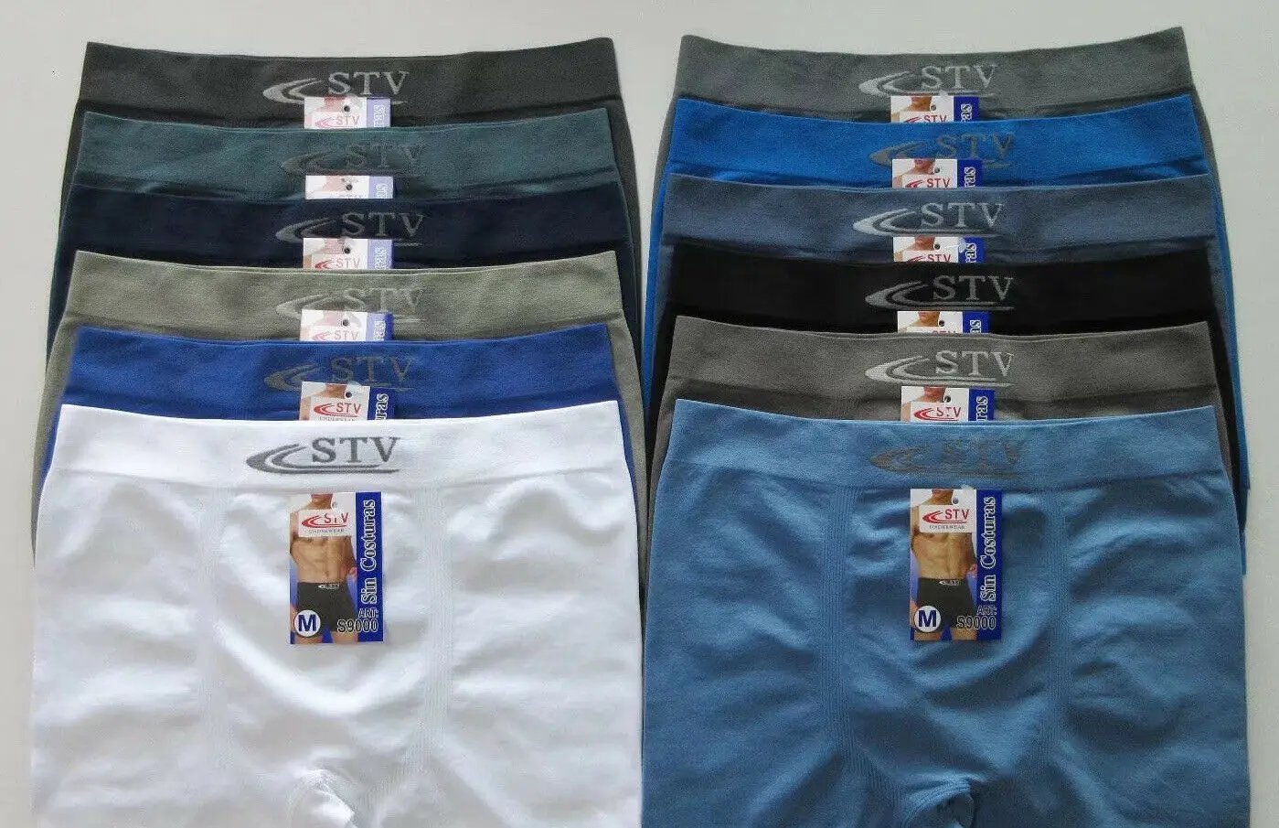 Pack de 12 Calzoncillos Boxer STV Talla S-M-L-XL-XXL-XXXL  Sin Costuras Ropa Interior Slip Hombre