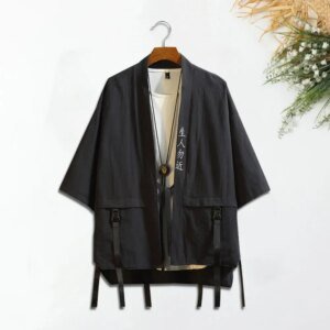 Camisa de manga de tres cuartos para hombre y mujer, chaqueta japonesa taoísta, cárdigan fino, ropa de calle, ropa para adultos