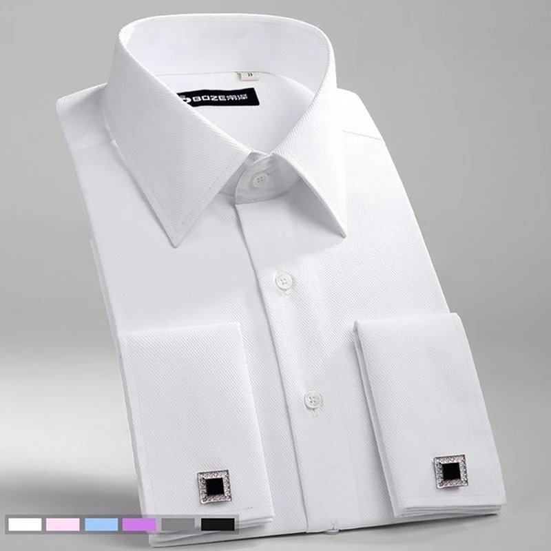 M ~ 6XL camisa de vestir con puños franceses para hombre 2024 nuevo blanco de manga larga botones formales de negocios camisas masculinas camisa con gemelos de ajuste Regular