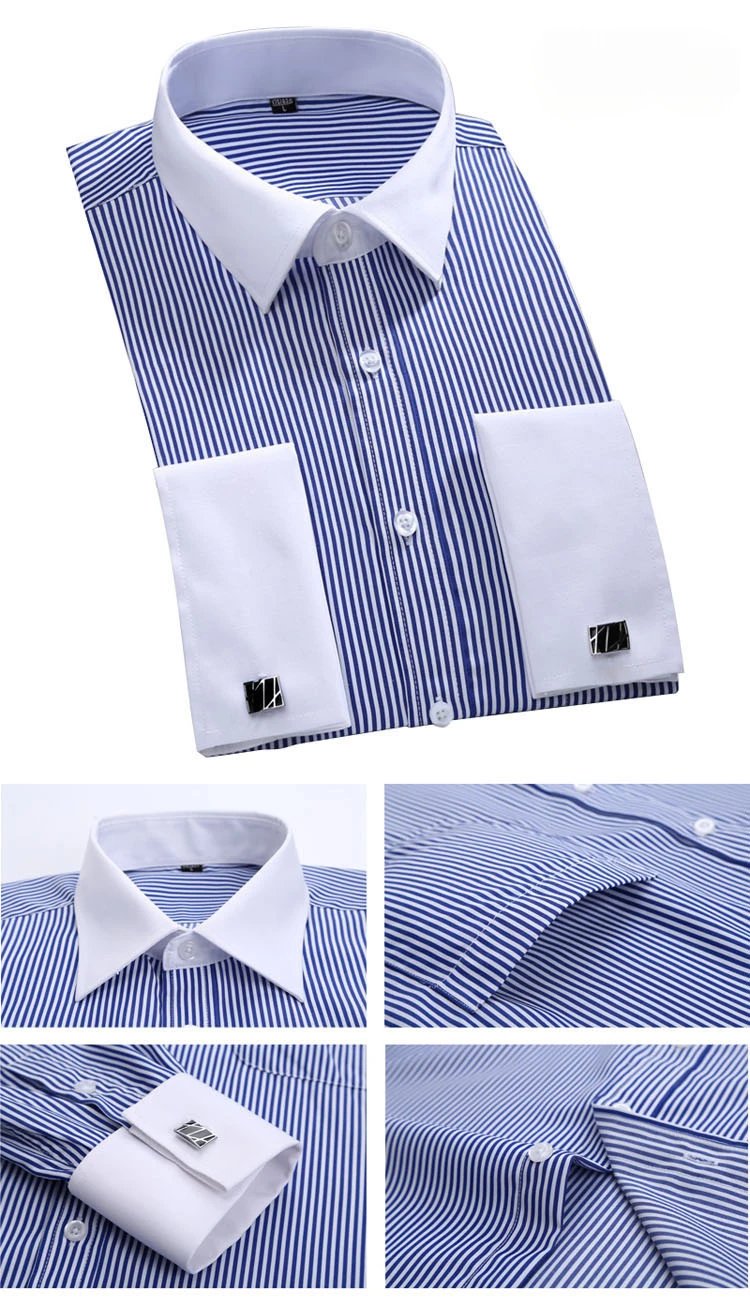 M ~ 6XL camisa de vestir con puños franceses para hombre 2024 nuevo blanco de manga larga botones formales de negocios camisas masculinas camisa con gemelos de ajuste Regular