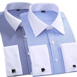 M ~ 6XL camisa de vestir con puños franceses para hombre 2024 nuevo blanco de manga larga botones formales de negocios camisas masculinas camisa con gemelos de ajuste Regular