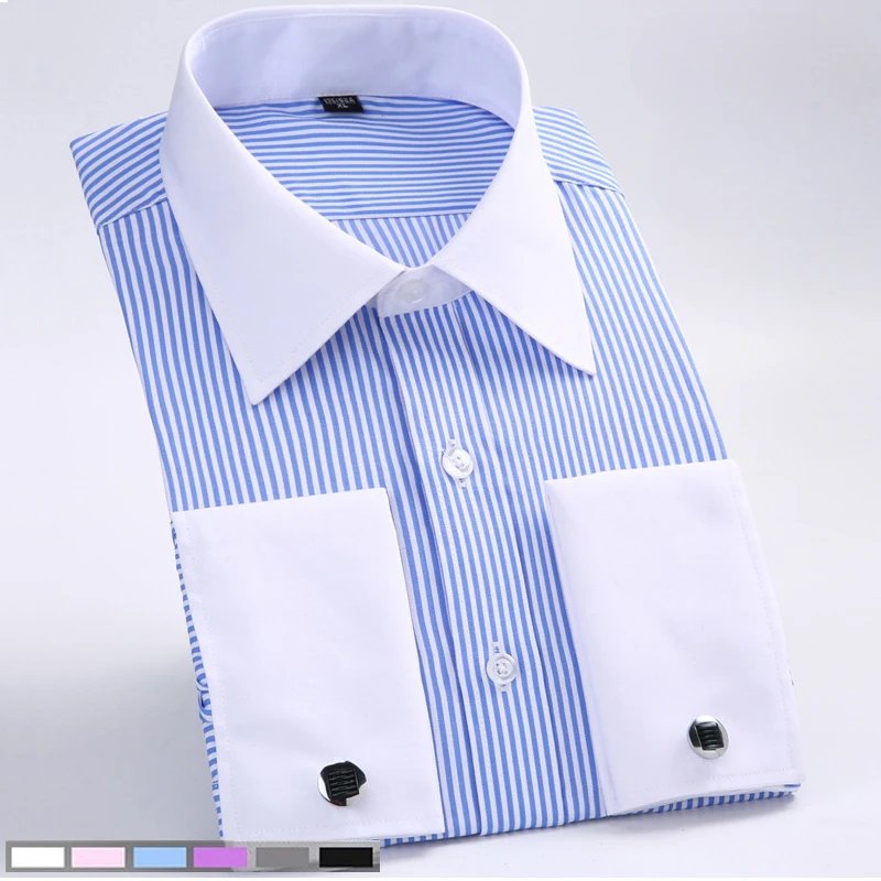 M ~ 6XL camisa de vestir con puños franceses para hombre 2024 nuevo blanco de manga larga botones formales de negocios camisas masculinas camisa con gemelos de ajuste Regular