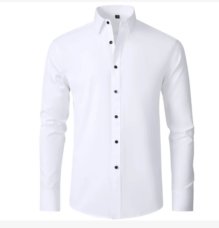 Camisa de hombre 6XL nueva de verano, blanca, elástica, sin planchado, de manga larga, informal de negocios, oversize, mercerizada, vertical.
