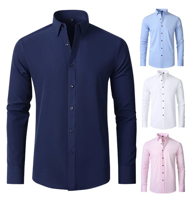 Camisa de hombre 6XL nueva de verano, blanca, elástica, sin planchado, de manga larga, informal de negocios, oversize, mercerizada, vertical.