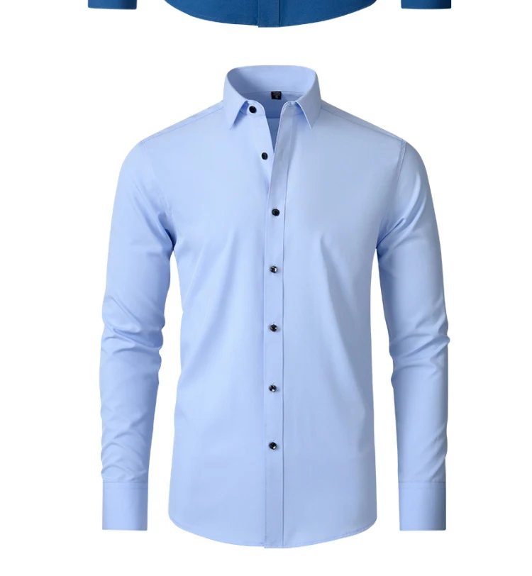 Camisa de hombre 6XL nueva de verano, blanca, elástica, sin planchado, de manga larga, informal de negocios, oversize, mercerizada, vertical.