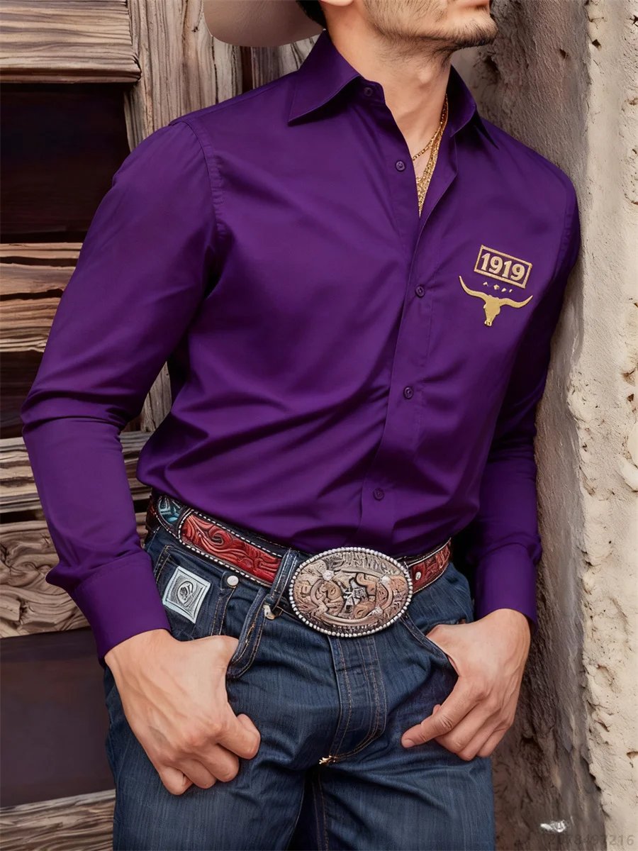 Camisa negra de manga larga para hombre, camisa informal con estampado 3D de cabeza de toro retro de estilo occidental, camiseta cómoda para desplazamientos diarios para hombre.