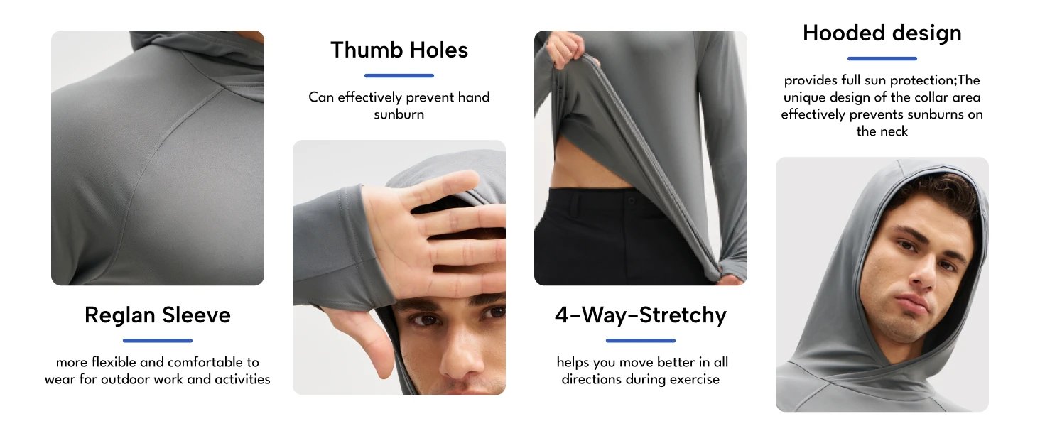 TACVASEN UPF 50+ Camisetas con capucha para hombre, camisas de sol con bloque UV de secado rápido, camiseta ligera con capucha para correr, camisetas de rendimiento de pesca