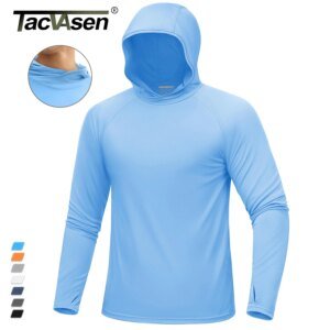 TACVASEN UPF 50+ Camisetas con capucha para hombre, camisas de sol con bloque UV de secado rápido, camiseta ligera con capucha para correr, camisetas de rendimiento de pesca