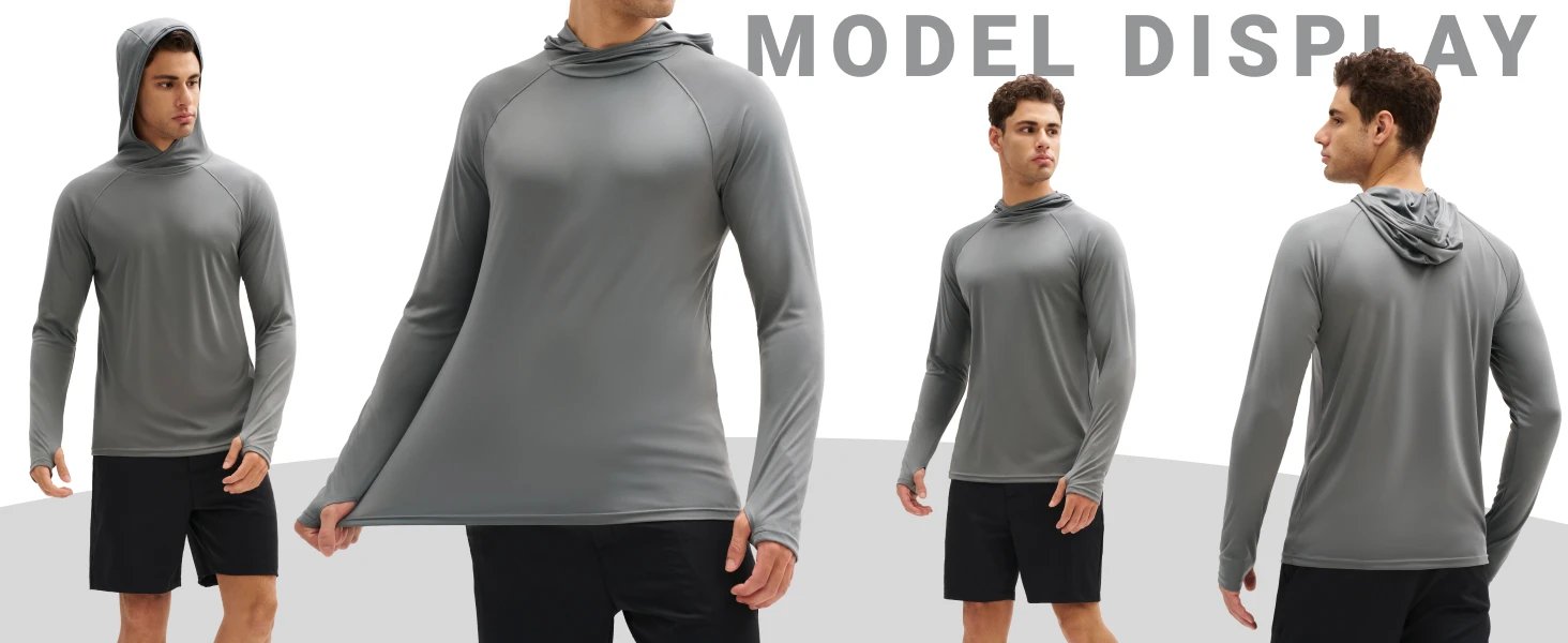 TACVASEN UPF 50+ Camisetas con capucha para hombre, camisas de sol con bloque UV de secado rápido, camiseta ligera con capucha para correr, camisetas de rendimiento de pesca