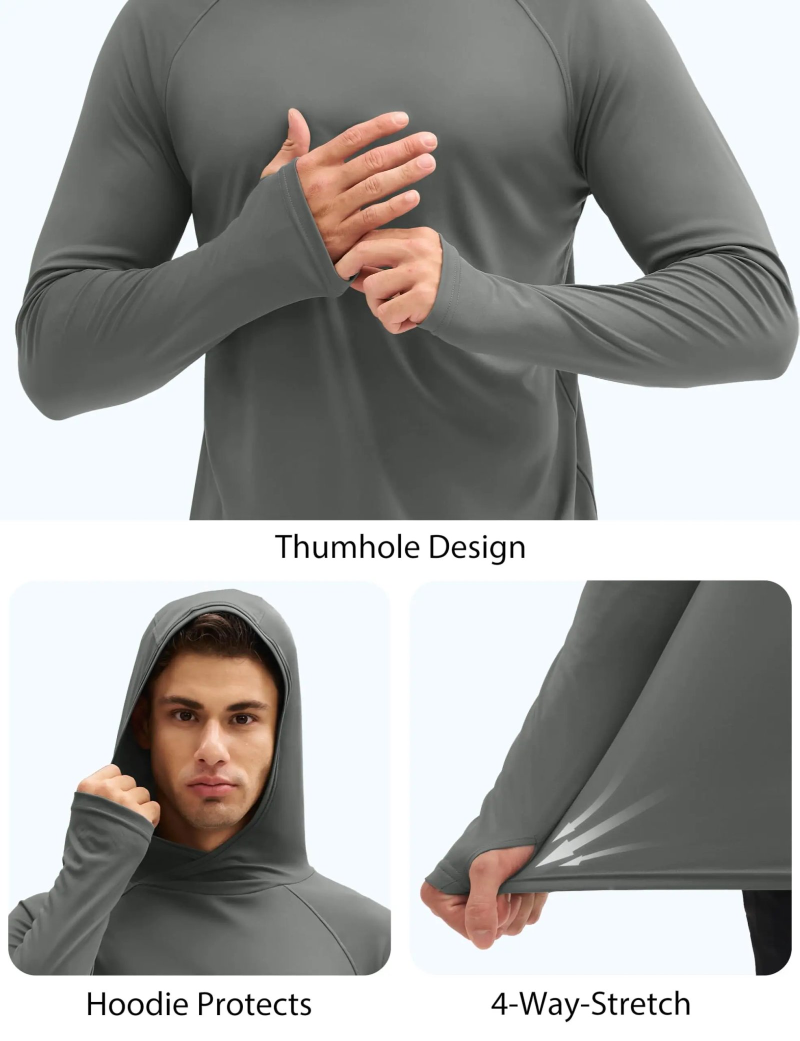 TACVASEN UPF 50+ Camisetas con capucha para hombre, camisas de sol con bloque UV de secado rápido, camiseta ligera con capucha para correr, camisetas de rendimiento de pesca