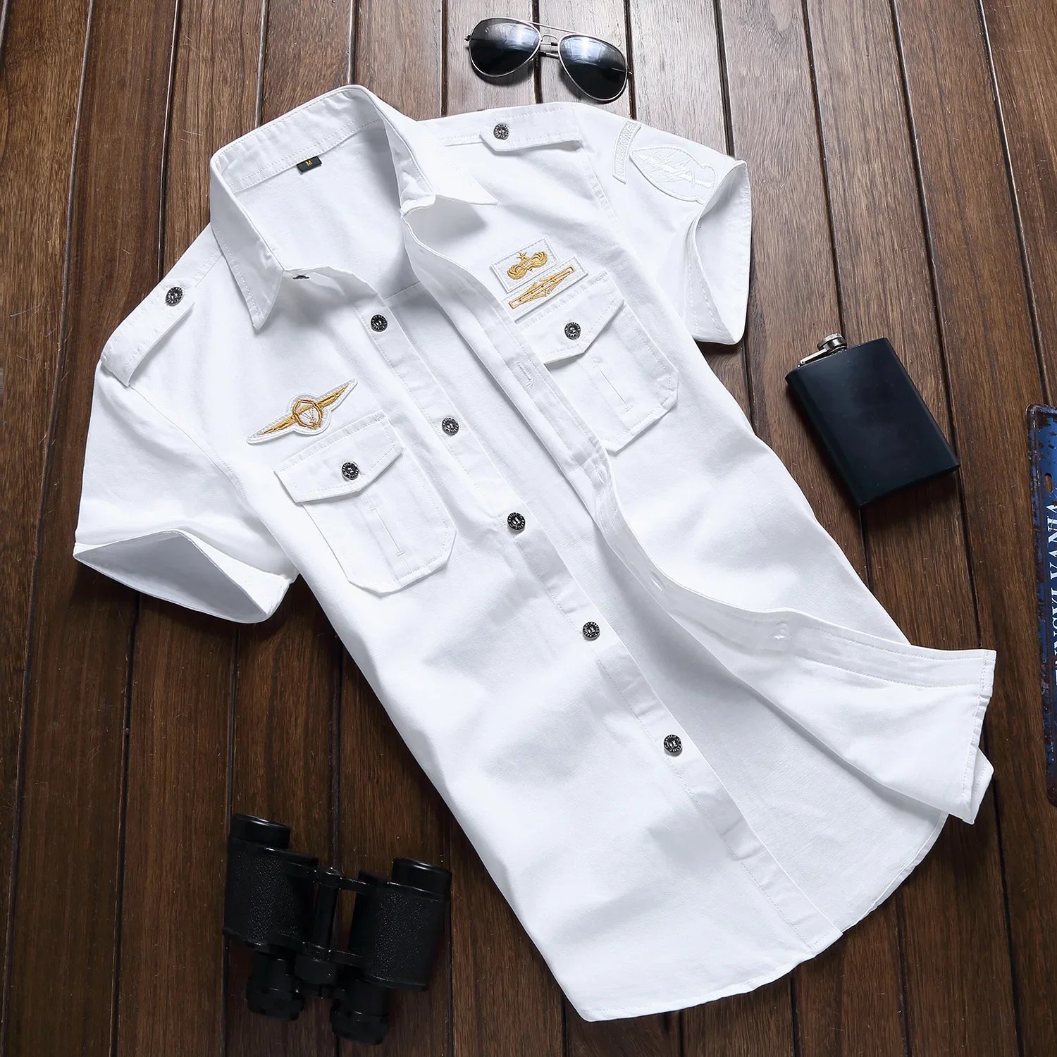 Camisa militar para hombre, camisas Cargo de manga corta, camisa informal lisa de algodón 100%, camisa de trabajo con bolsillo, novedad de 2023