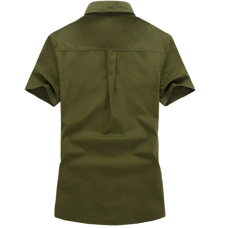 Camisa militar para hombre, camisas Cargo de manga corta, camisa informal lisa de algodón 100%, camisa de trabajo con bolsillo, novedad de 2023