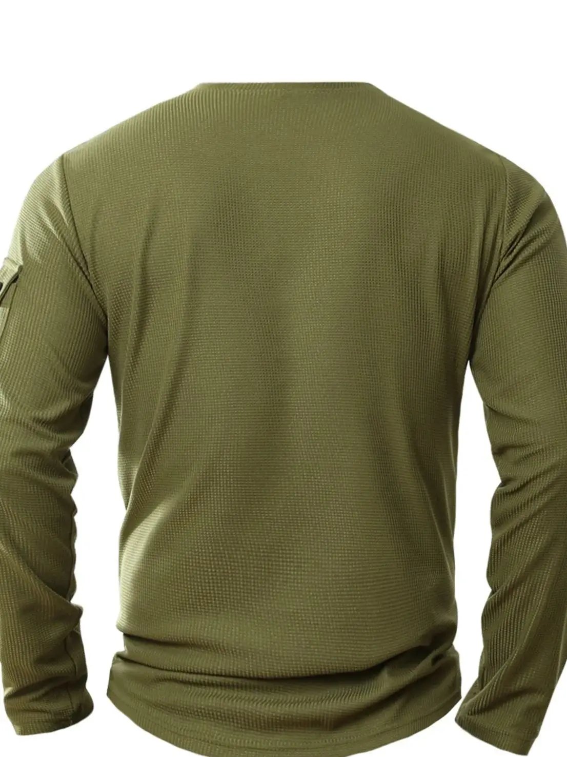 Camiseta informal de manga larga con bolsillo y cuello Henry para hombre, ropa de calle retro de color sólido para playa