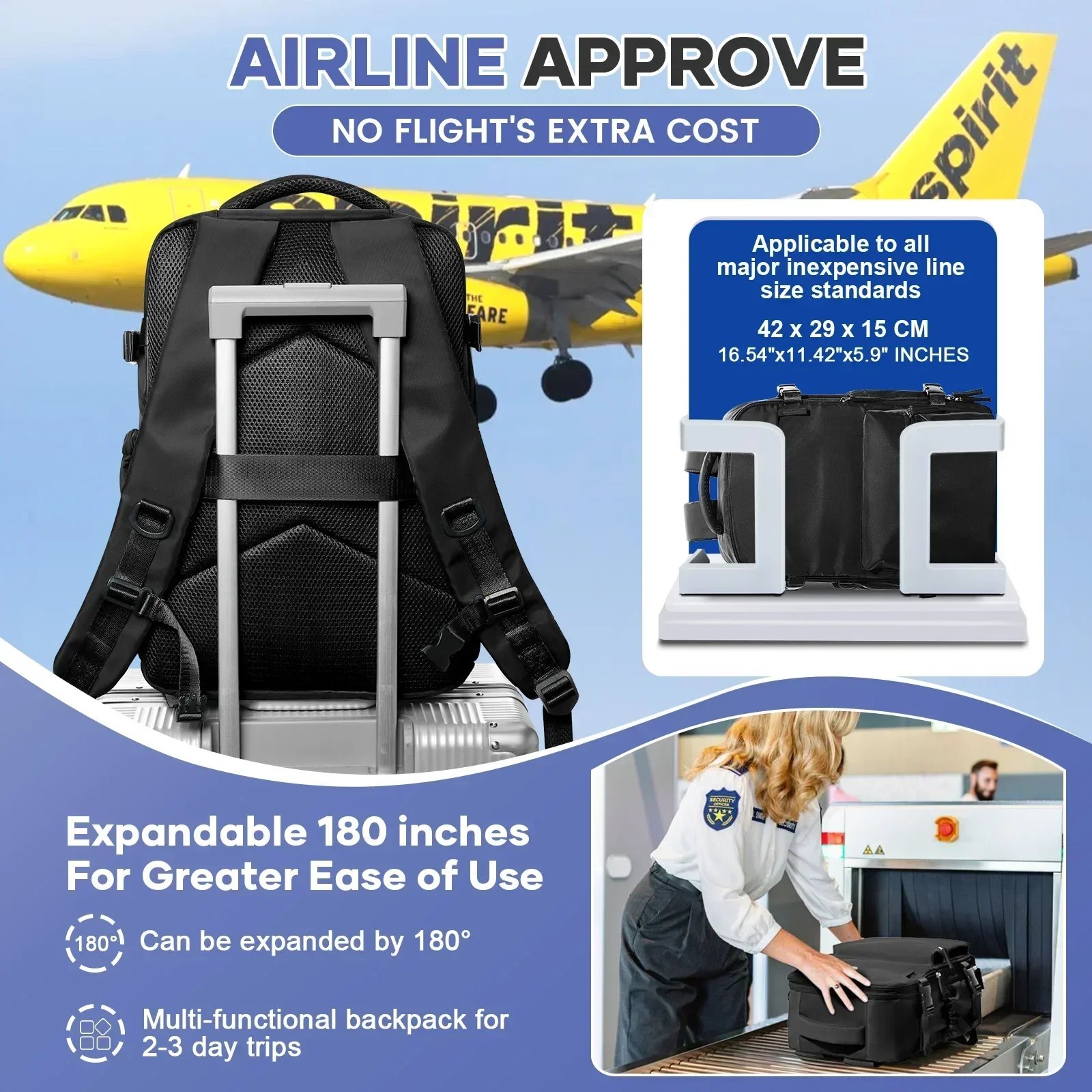 Mochila de compresión al vacío para hombre, mochila para ordenador portátil de 15,6 pulgadas, mochila de viaje al vacío para senderismo, mochila Ryanair, bolsa de cabina de 40x20x25