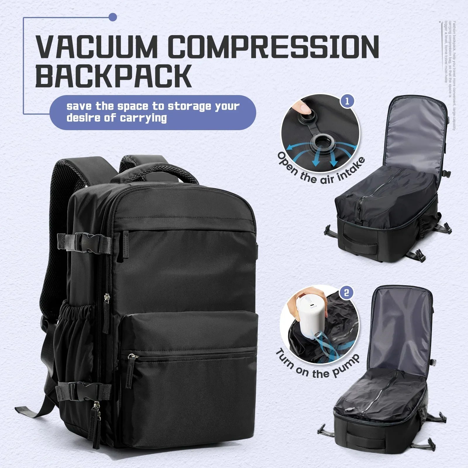 Mochila de compresión al vacío para hombre, mochila para ordenador portátil de 15,6 pulgadas, mochila de viaje al vacío para senderismo, mochila Ryanair, bolsa de cabina de 40x20x25