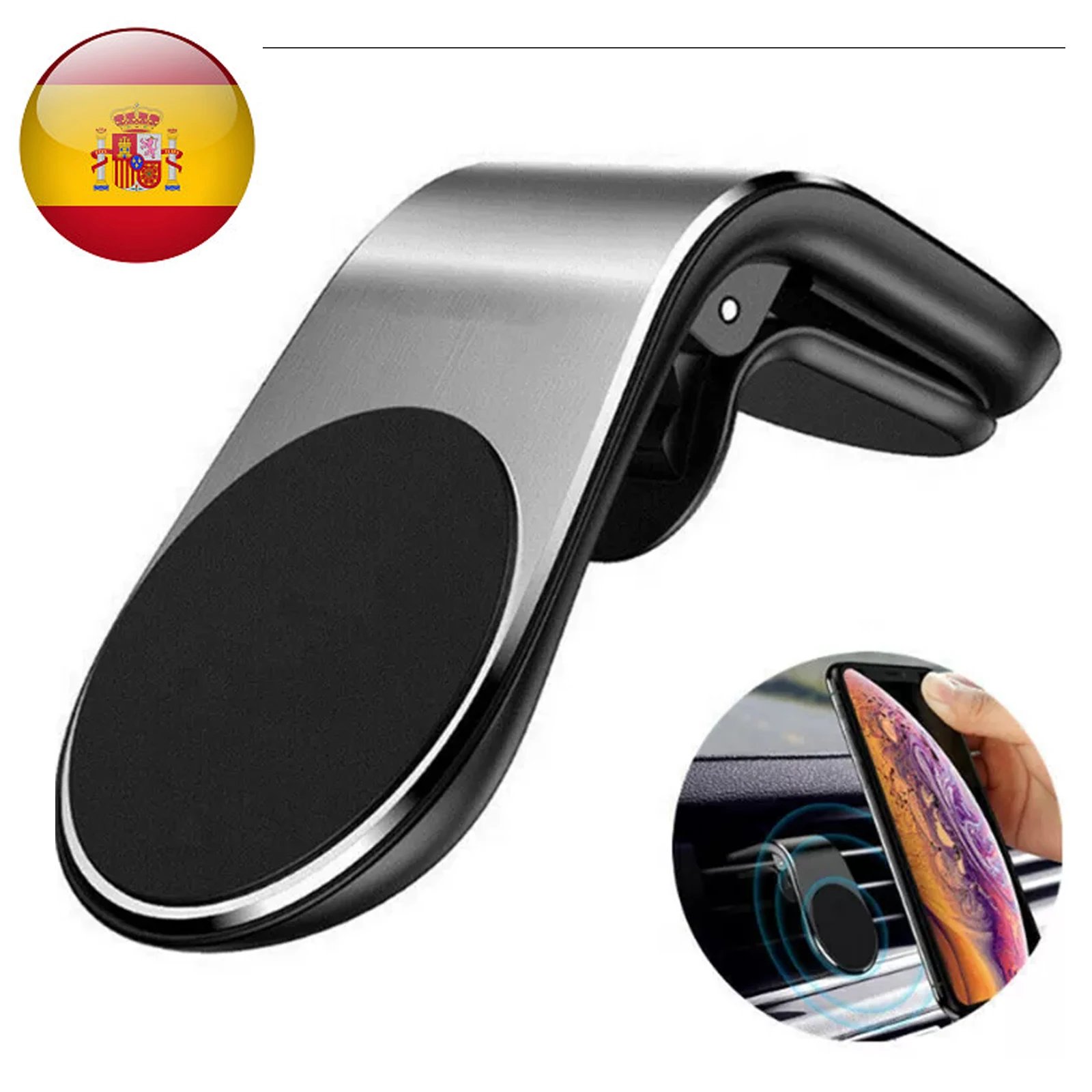 Soporte Movil Coche Rejilla De Aire Forma De L Negro Para Teléfono Móvil Smartphone Con Pinza 360 Imán Magnético Ventilación