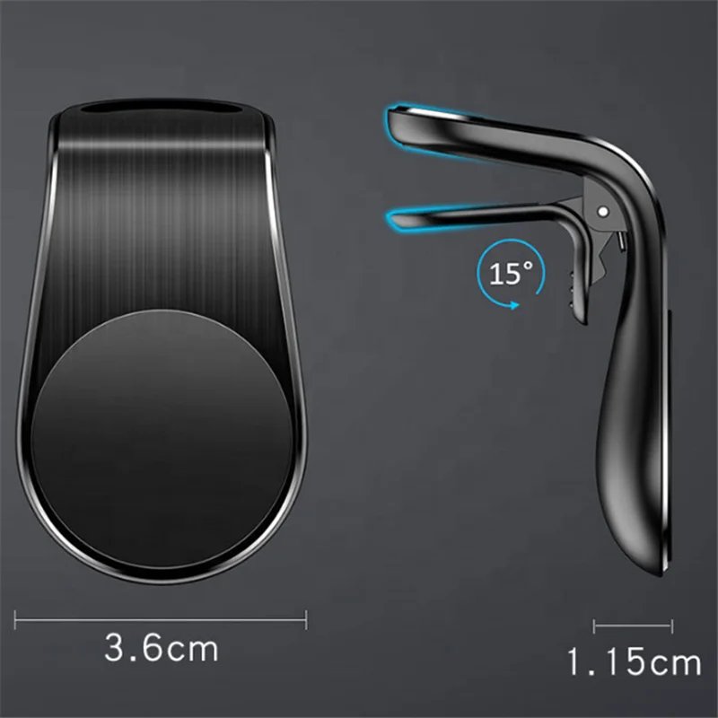Soporte Movil Coche Rejilla De Aire Forma De L Negro Para Teléfono Móvil Smartphone Con Pinza 360 Imán Magnético Ventilación