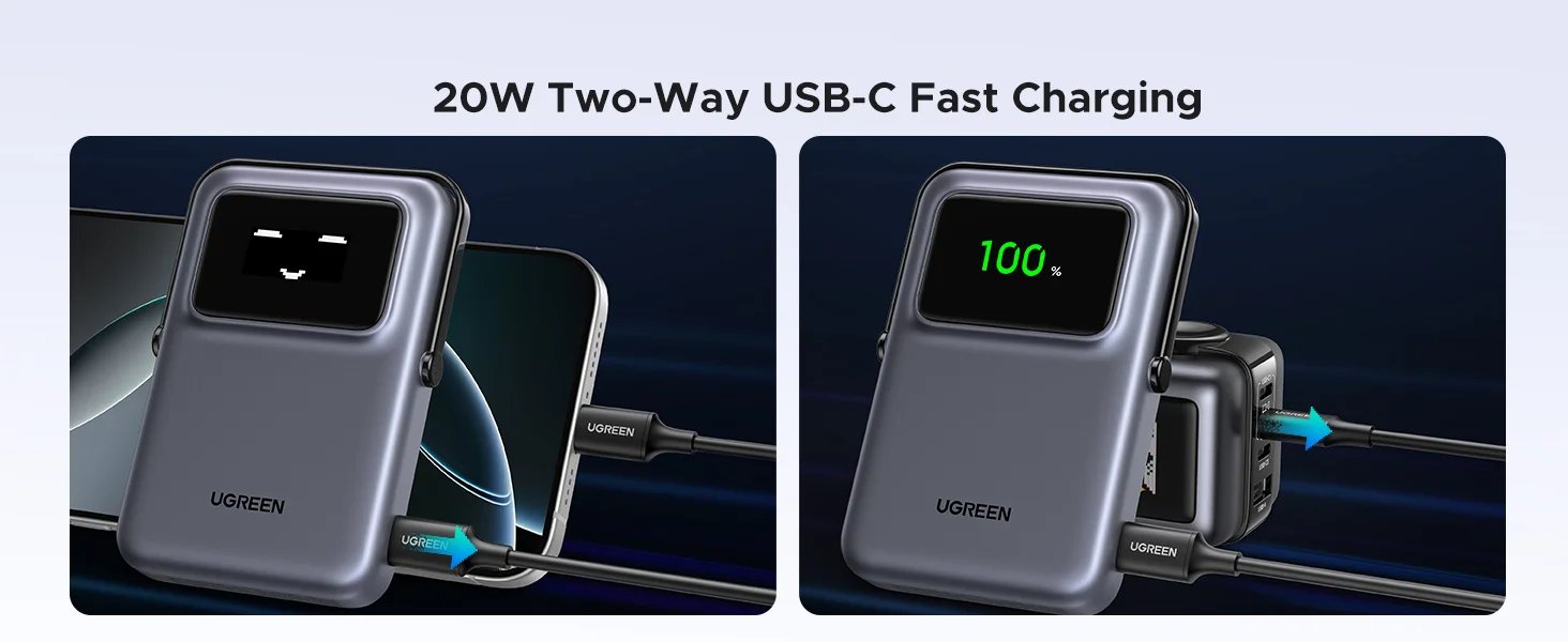 UGREEN UNO PowerBank Magnético 5000mAh, Power Bank Batería Magnética Externa Portátil de Carga Rápida PD 20W, Pantalla TFT, Salida / Entradas USB C Cargador Inalámbrico Wireless Compatible con MagSafe iPhone 17 16 15 14 13 12 Mini Plus Pro MAX - Negro