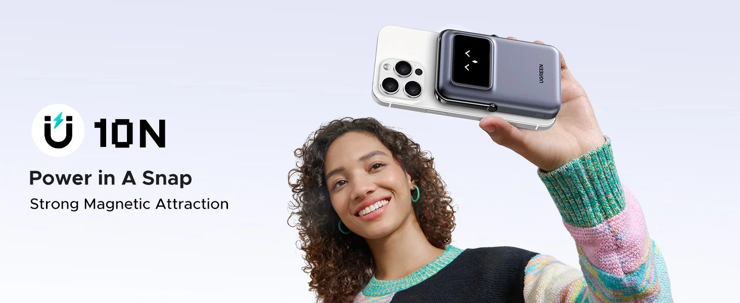 UGREEN UNO PowerBank Magnético 5000mAh, Power Bank Batería Magnética Externa Portátil de Carga Rápida PD 20W, Pantalla TFT, Salida / Entradas USB C Cargador Inalámbrico Wireless Compatible con MagSafe iPhone 17 16 15 14 13 12 Mini Plus Pro MAX - Negro
