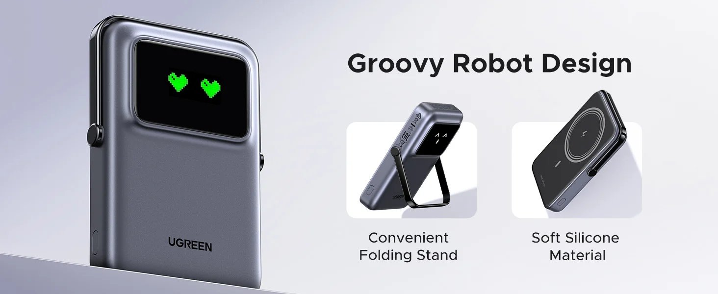 UGREEN UNO PowerBank Magnético 5000mAh, Power Bank Batería Magnética Externa Portátil de Carga Rápida PD 20W, Pantalla TFT, Salida / Entradas USB C Cargador Inalámbrico Wireless Compatible con MagSafe iPhone 17 16 15 14 13 12 Mini Plus Pro MAX - Negro