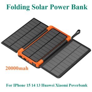 Banco de energía Solar plegable, cargador inalámbrico Qi, 3 paneles solares, para IPhone 15, 14, 13, Huawei, Xiaomi, 20000mAh