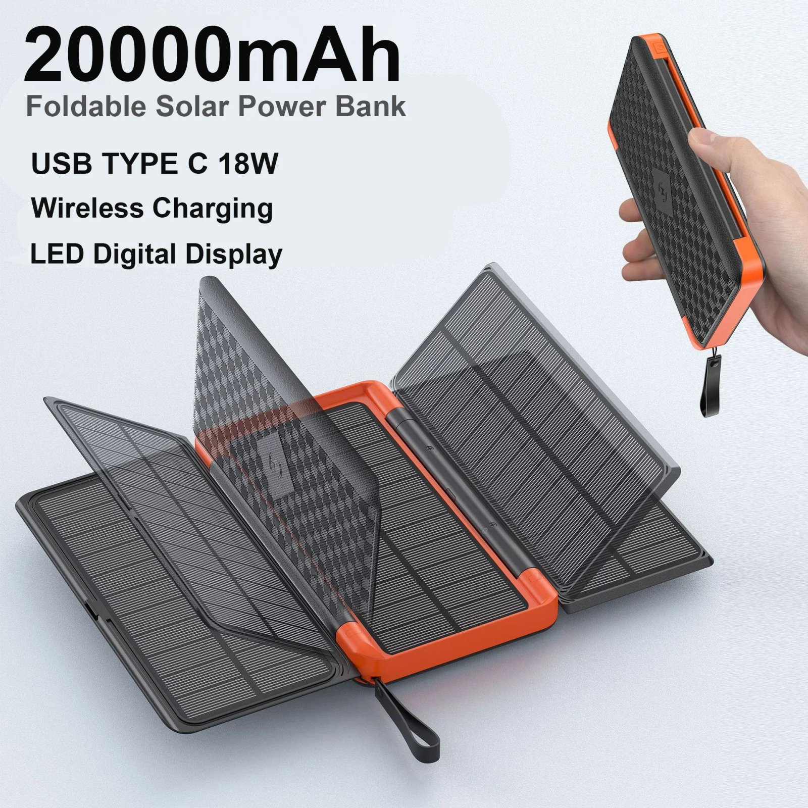 Banco de energía Solar plegable, cargador inalámbrico Qi, 3 paneles solares, para IPhone 15, 14, 13, Huawei, Xiaomi, 20000mAh Banco de energía Solar plegable, cargador inalámbrico Qi, 3 paneles solares, para IPhone 15, 14, 13, Huawei, Xiaomi, 20000mAh