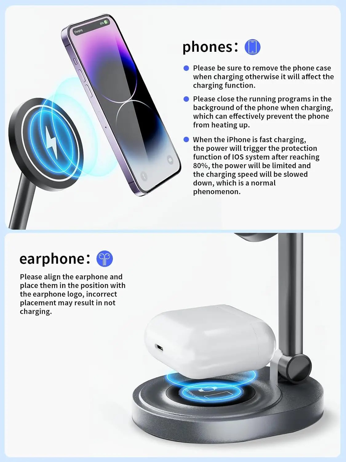 Estación de Carga Inalámbrica Magnética 15W 2 en 1, Plegable y de Carga Rápida para Teléfono y AirPods, con Adaptador QC 3.0 - Cargador Inalámbrico Magnético Plegable