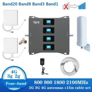 Amplificador móvil 2G 3G 4G 800 900 1800 2100, 2 antenas, repetidor GSM DCS WCDMA 2G 3G 4G, repetidor LTE, amplificador de señal celular