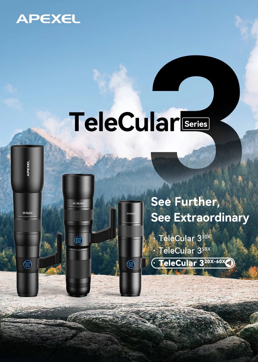 APEXEL Lente de zoom HD Metal 20x-60x Teleobjetivo Telescopio Lentes con trípode de metal para acampar Observación de aves iPhone 17 16 Android